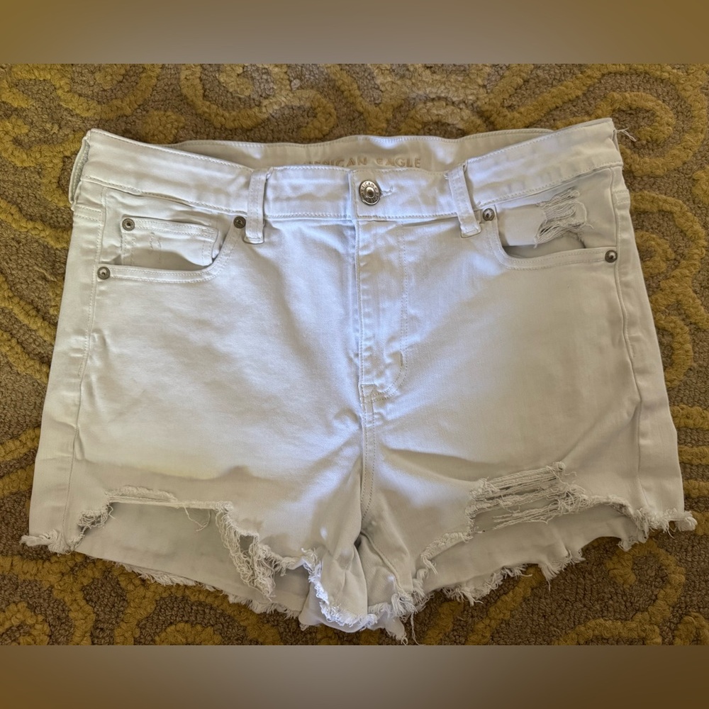American Eagle Outfitters Size 16 White Hi-Rise Shortie Denim Distressed Shorts
